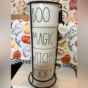 Rae Dunn Halloween Stacking Mugs - White and Black